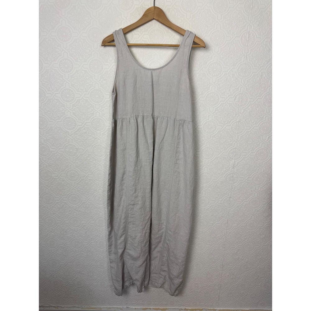 Ilana Kohn Stone Grey 100% Linen Sleeveless Oversized Jumpsuit Medium Minimalist